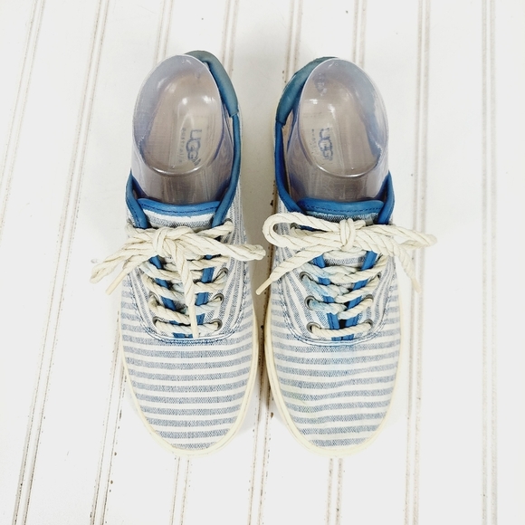 UGG Canvas Blue & White Striped Low Top Lace UP Sneakers F1013 - Picture 9 of 12